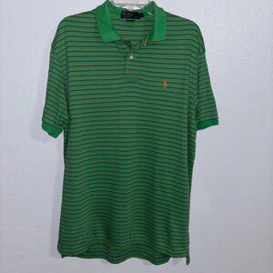 Polo Ralph Lauren Mens L Green Orange Blue Stripe Polo Shirt Short Sleeve Cotton